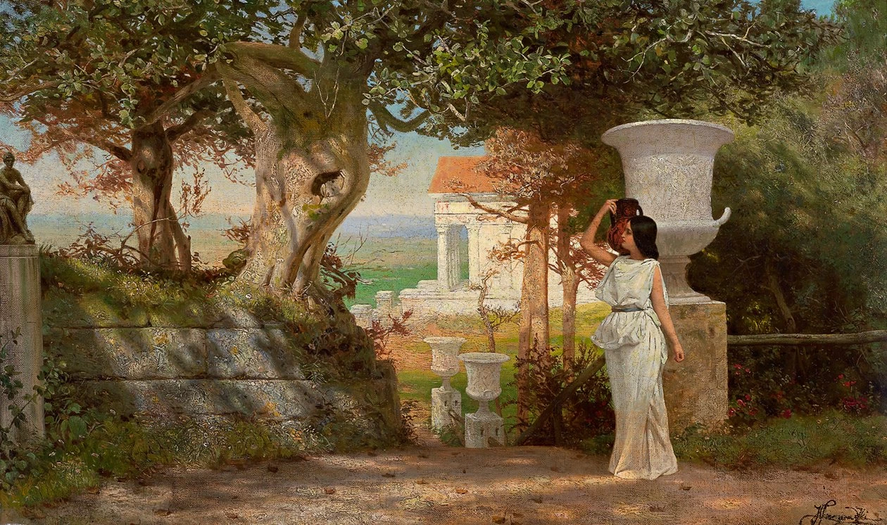 Henryk Siemiradzki - 101, Portatrice d'acqua in un paesaggio antico con ulivi